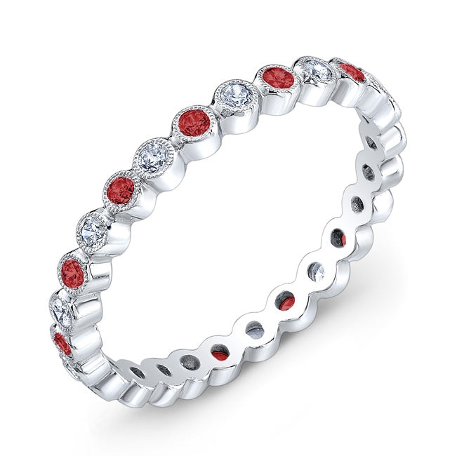 Mill Grained Bezel Diamond and Ruby Gold or Platinum Ring by Jolie Designs