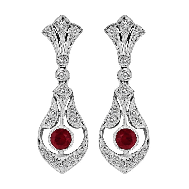Diamond and Ruby Filigree Earrings by Jolie Designs