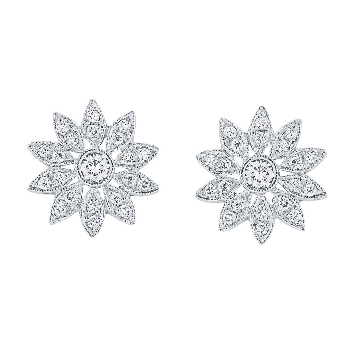 Mill-grained Diamond Flower Earring by Jolie Designs