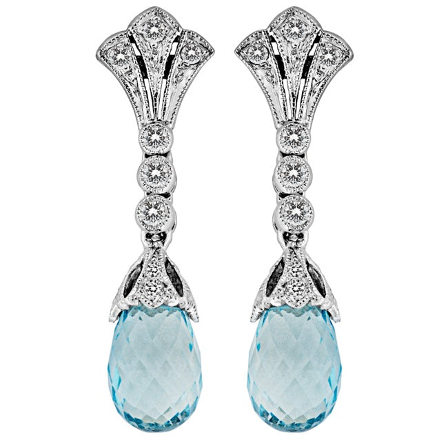 Diamond and Aquamarine Filigree Earrings in 14K Gold by Jolie Designs