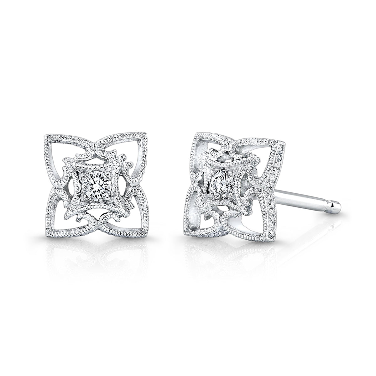 Filigree White Gold and Diamond Earrings by Jolie Designs