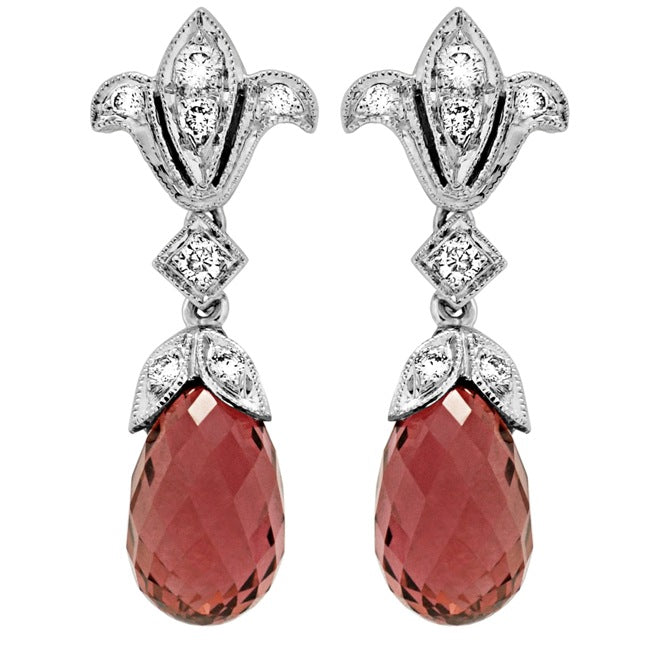 Diamond and Pink Tourmaline Briolette Earrings by Jolie Designs