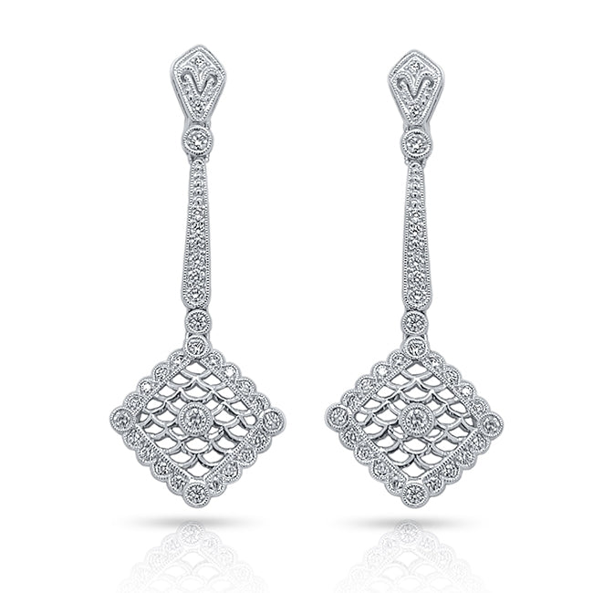 Diamond Art Deco Scalloped Dangle Post Back Earrings by Jolie Designs
