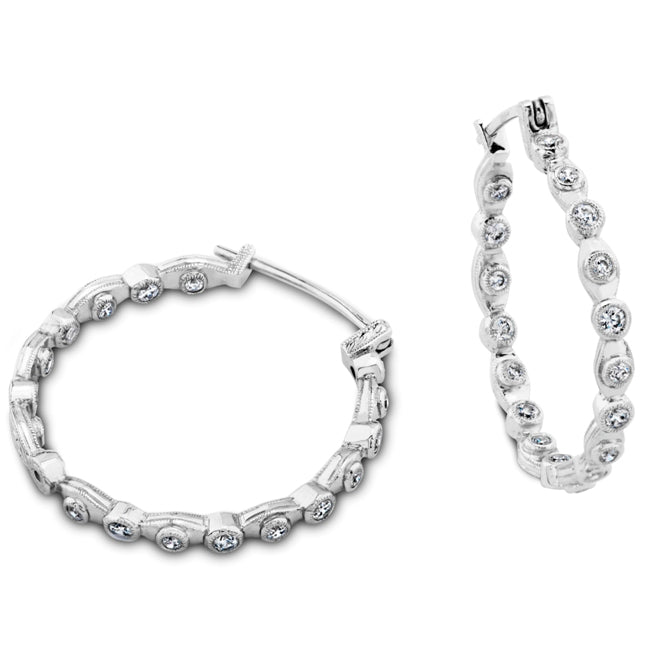 Inside Out Round Bezel Set Diamond Hoop Earrings
