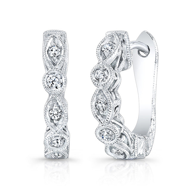 Marquise and Round Diamond Pave Huggie Earrings with Milgrain by Jolie Designs