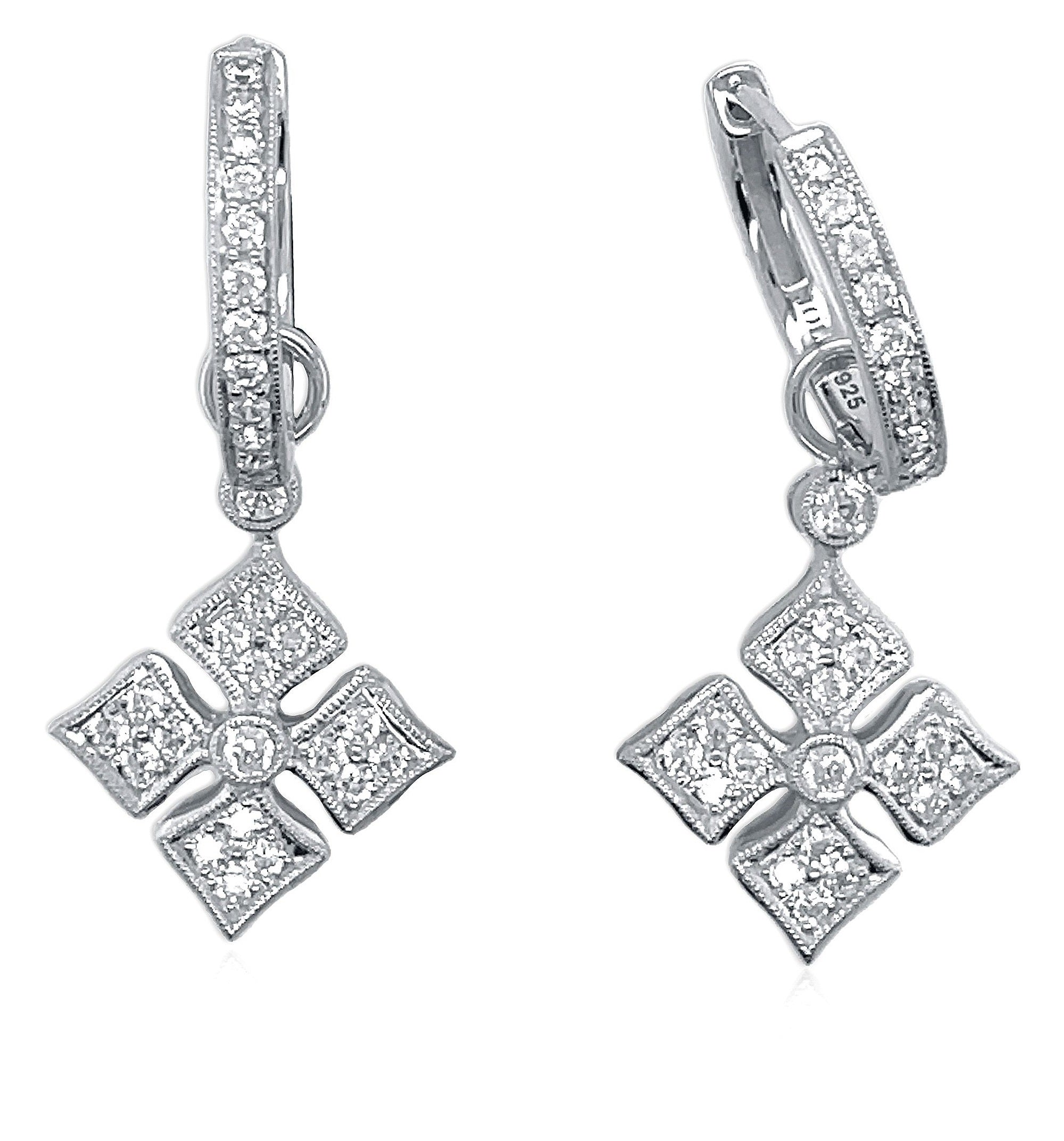 Diamond Huggie with 4-Point Star Dangle Earrings by Jolie Designs