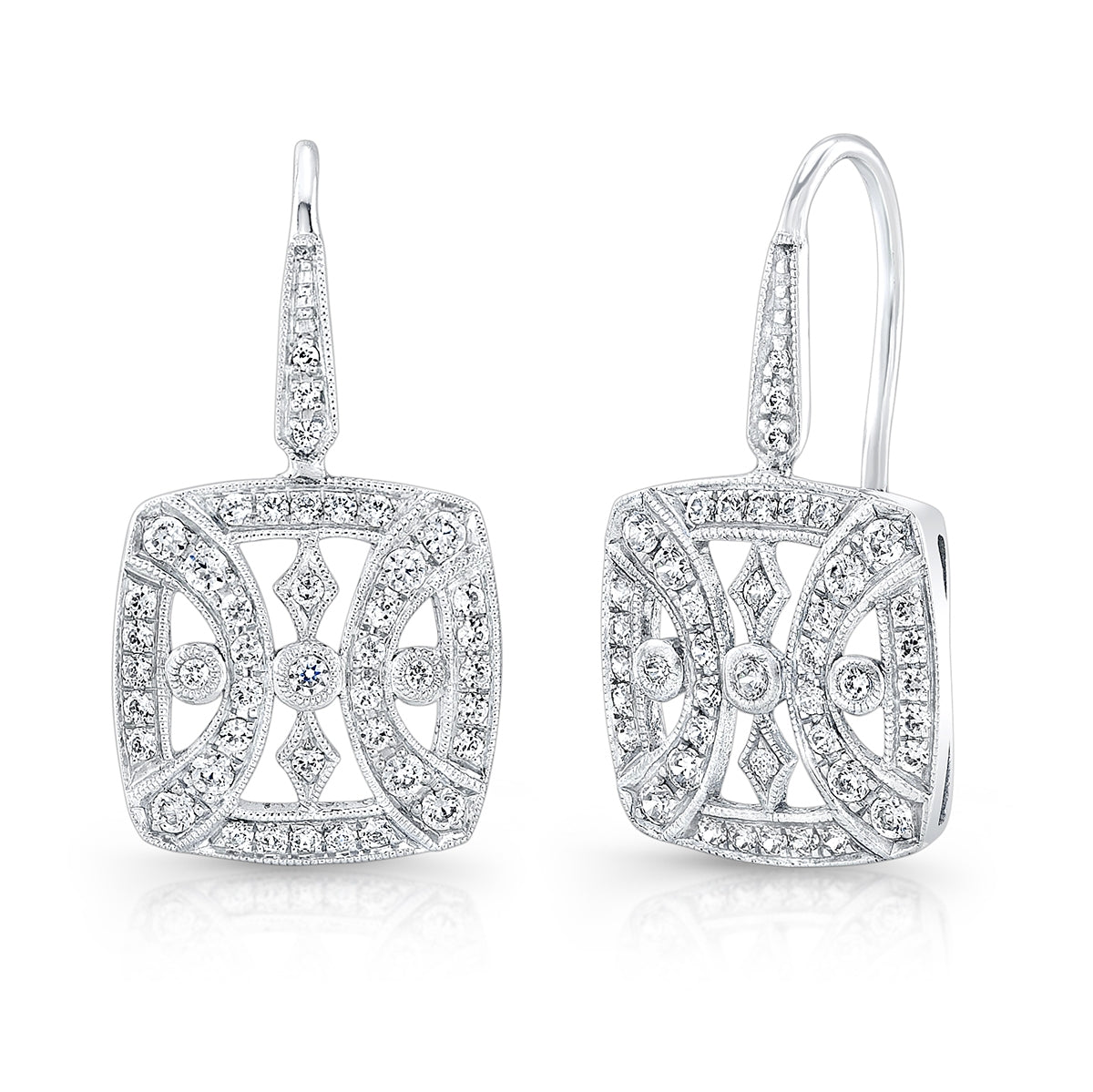Diamond Fish Tail Earrings with Mill Graining by Jolie Designs
