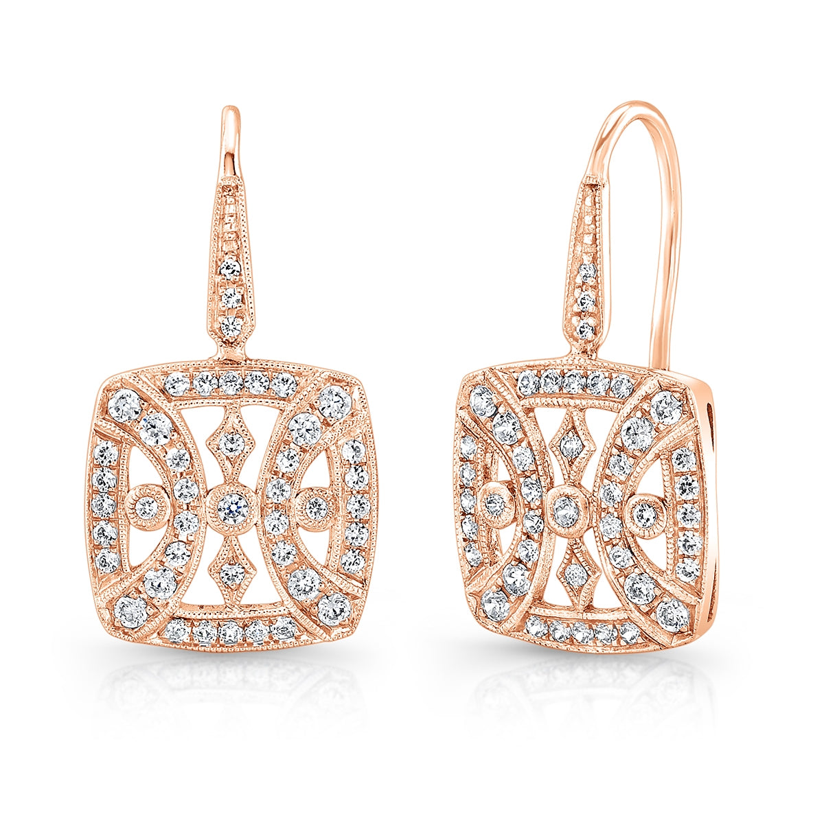 Diamond Fish Tail Earrings with Mill Graining by Jolie Designs