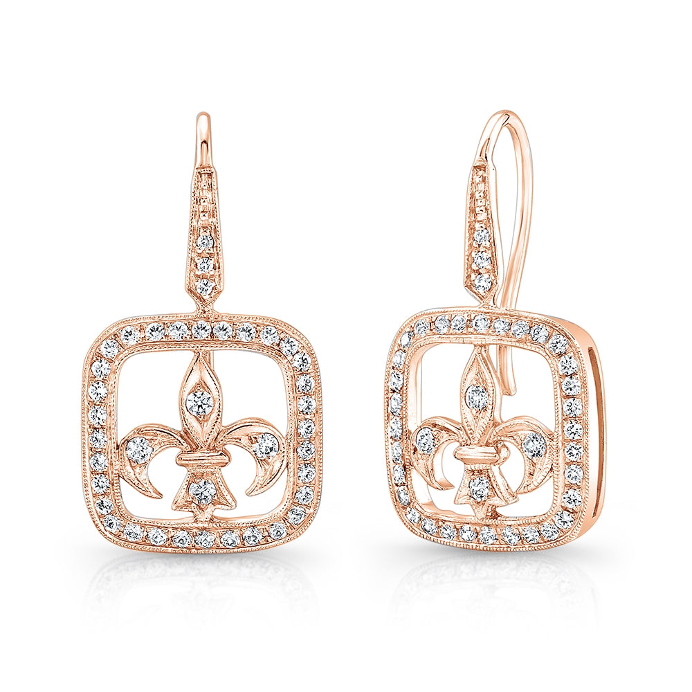 Mill Grain Fleur De Lis Diamond Fish Tail Earrings by Jolie Designs