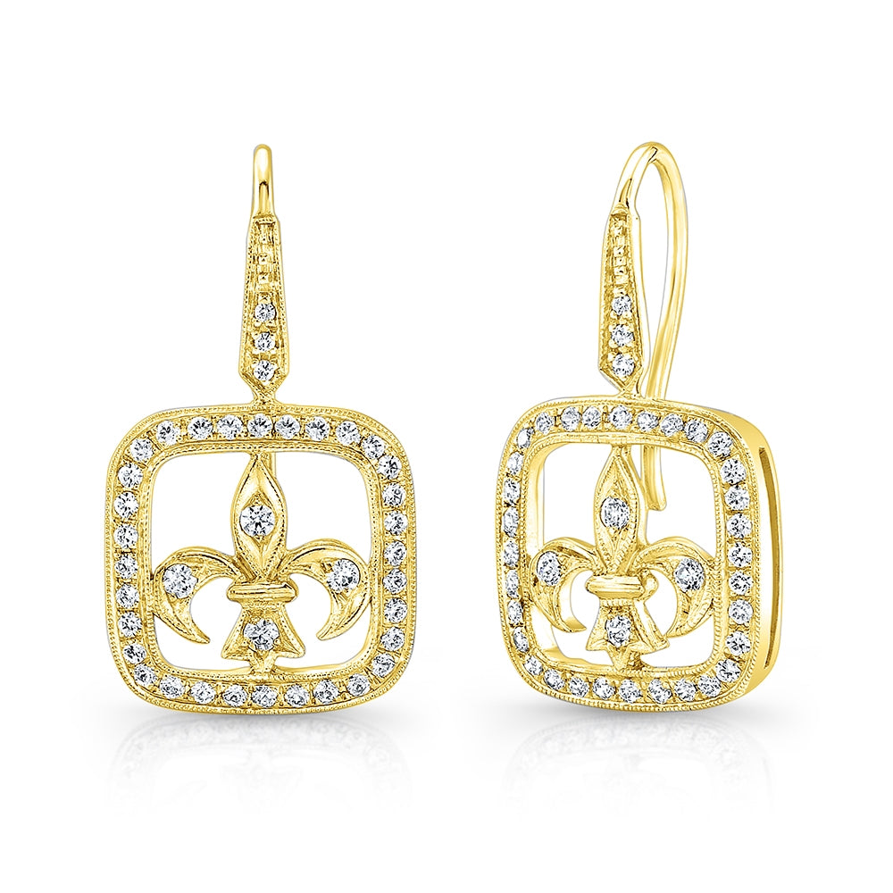 Mill Grain Fleur De Lis Diamond Fish Tail Earrings by Jolie Designs