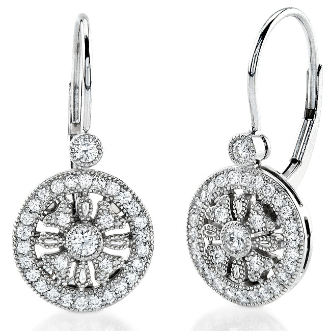 Jolie Designs Mill Grained Round Diamond Lever Back Earrings - ELV0014D