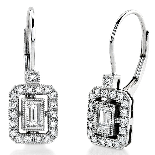Baguette and Round Diamond Lever Back Earrings by Jolie Designs