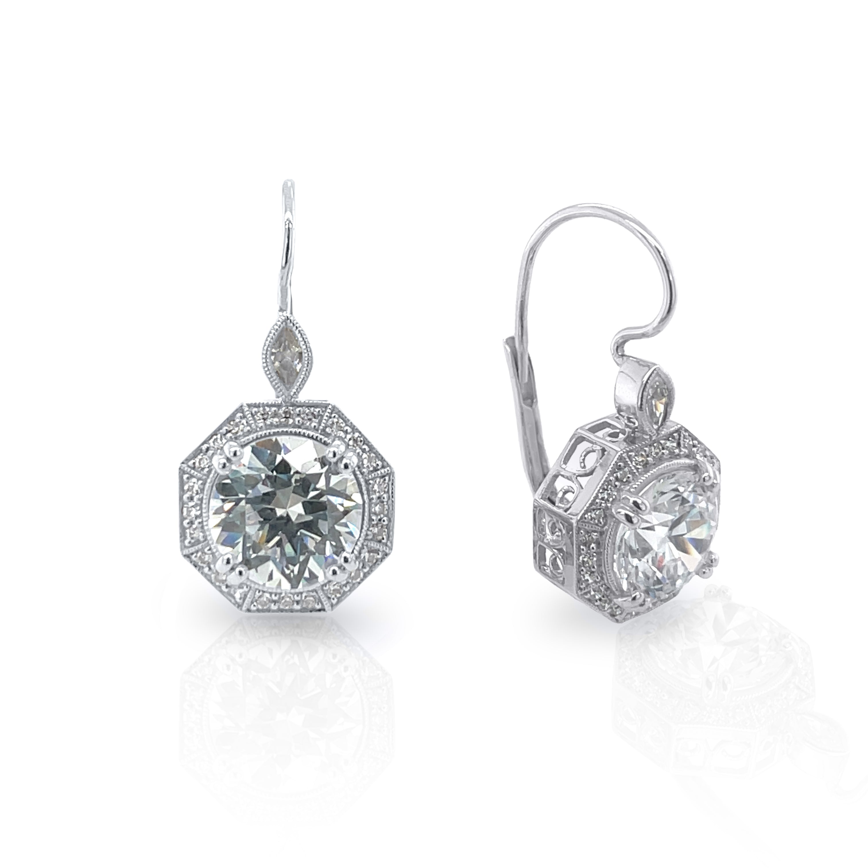 Octagon Halo Marquise Diamond Semi-Mount Lever Back Earrings by Jolie Designs