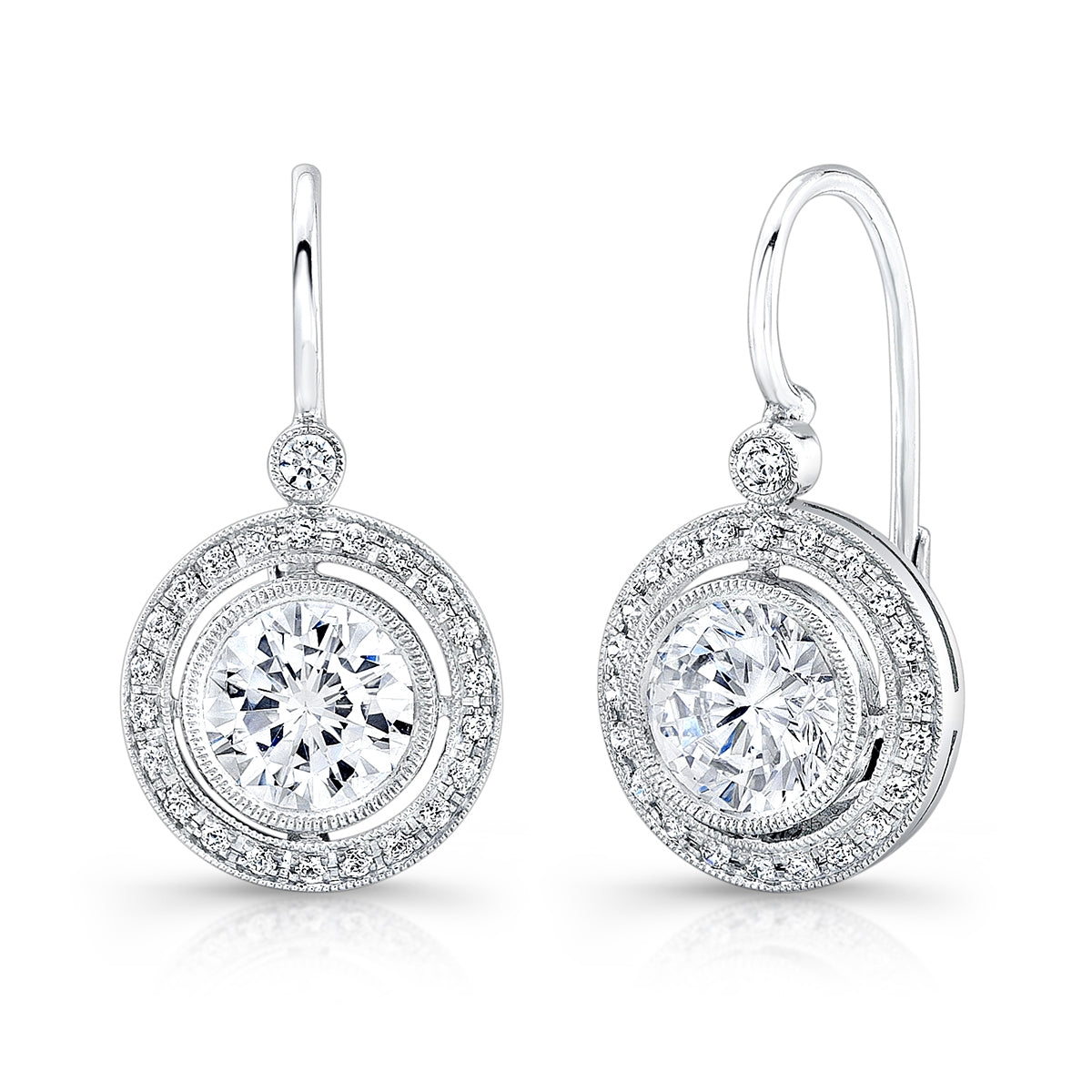 Classic Bezel Set Diamond Halo Lever Back Earrings by Jolie Designs