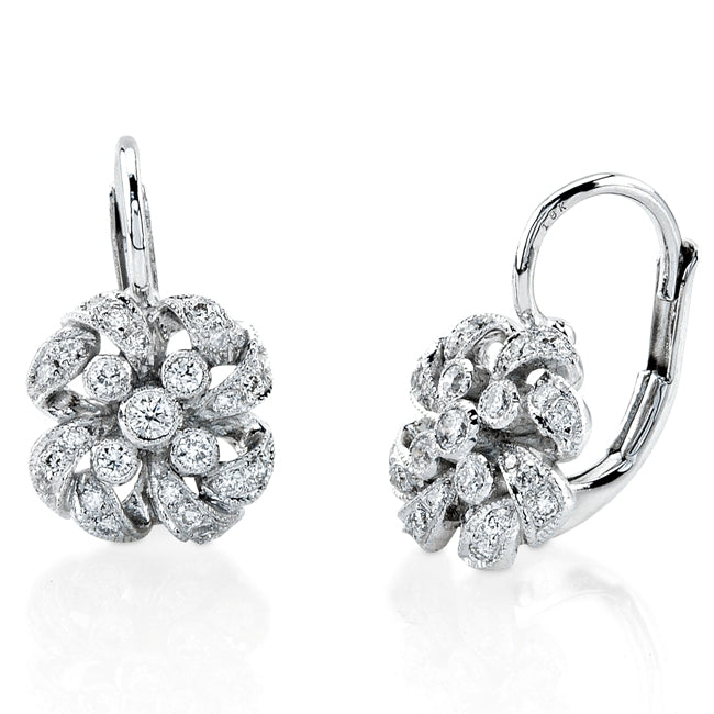 Jolie Designs Mill Grained Round Diamond Lever Back Earrings in White Gold or Platinum - ELV3015D