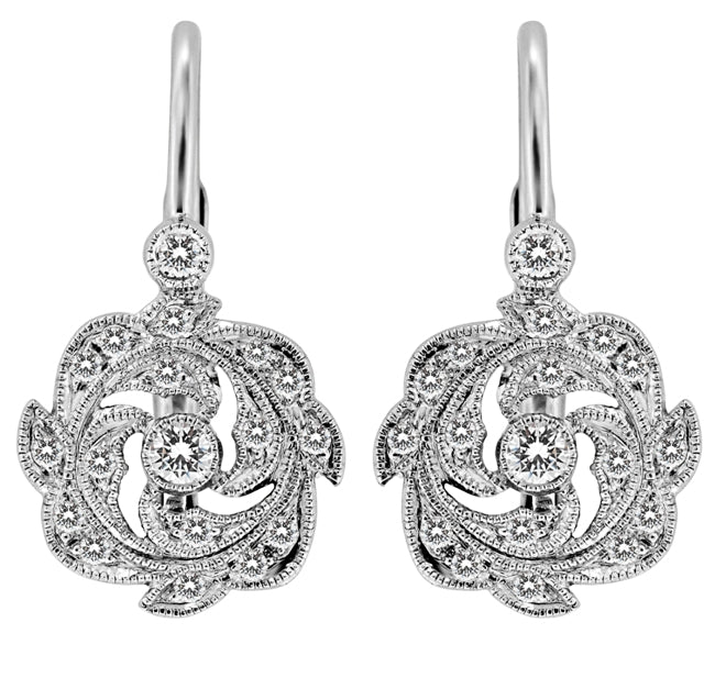 Mill Grain Round Diamond Lever Back Earrings by Jolie Designs