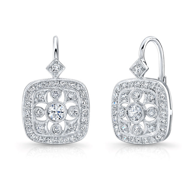 Jolie Designs Mill Grained Diamond Lever Back Earrings - ELV9721D