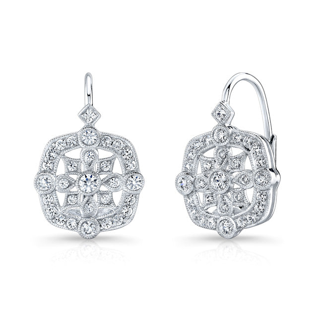 Bezel and Micro Pave Diamond Lever Back Earrings by Jolie Designs