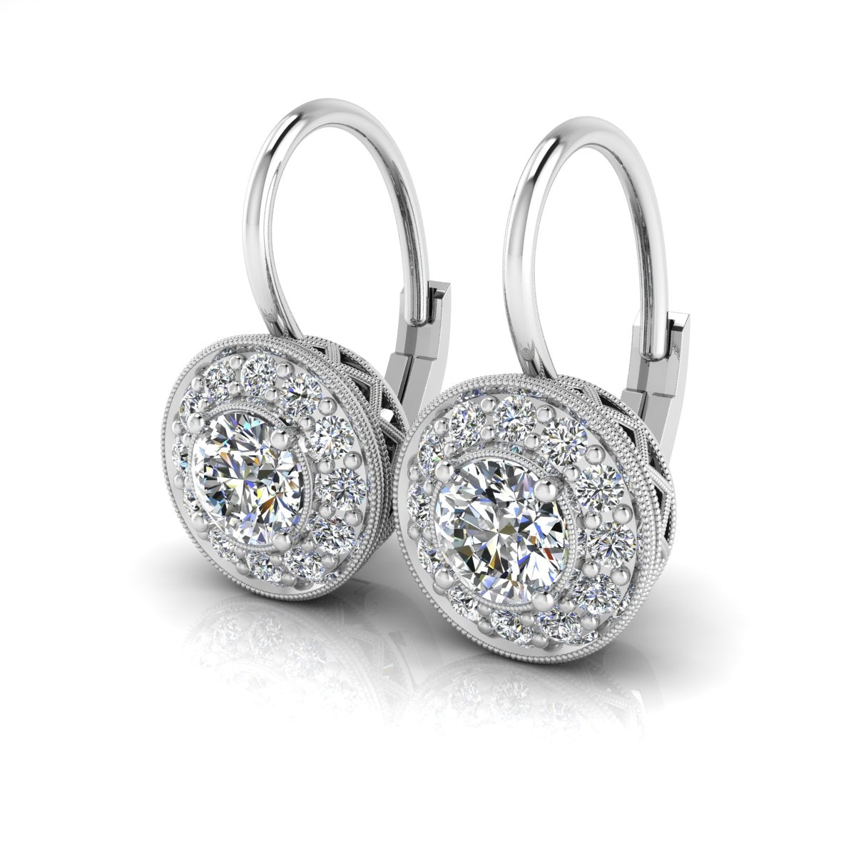 Vintage Round Diamond Leverback Halo Earrings by Jolie Designs