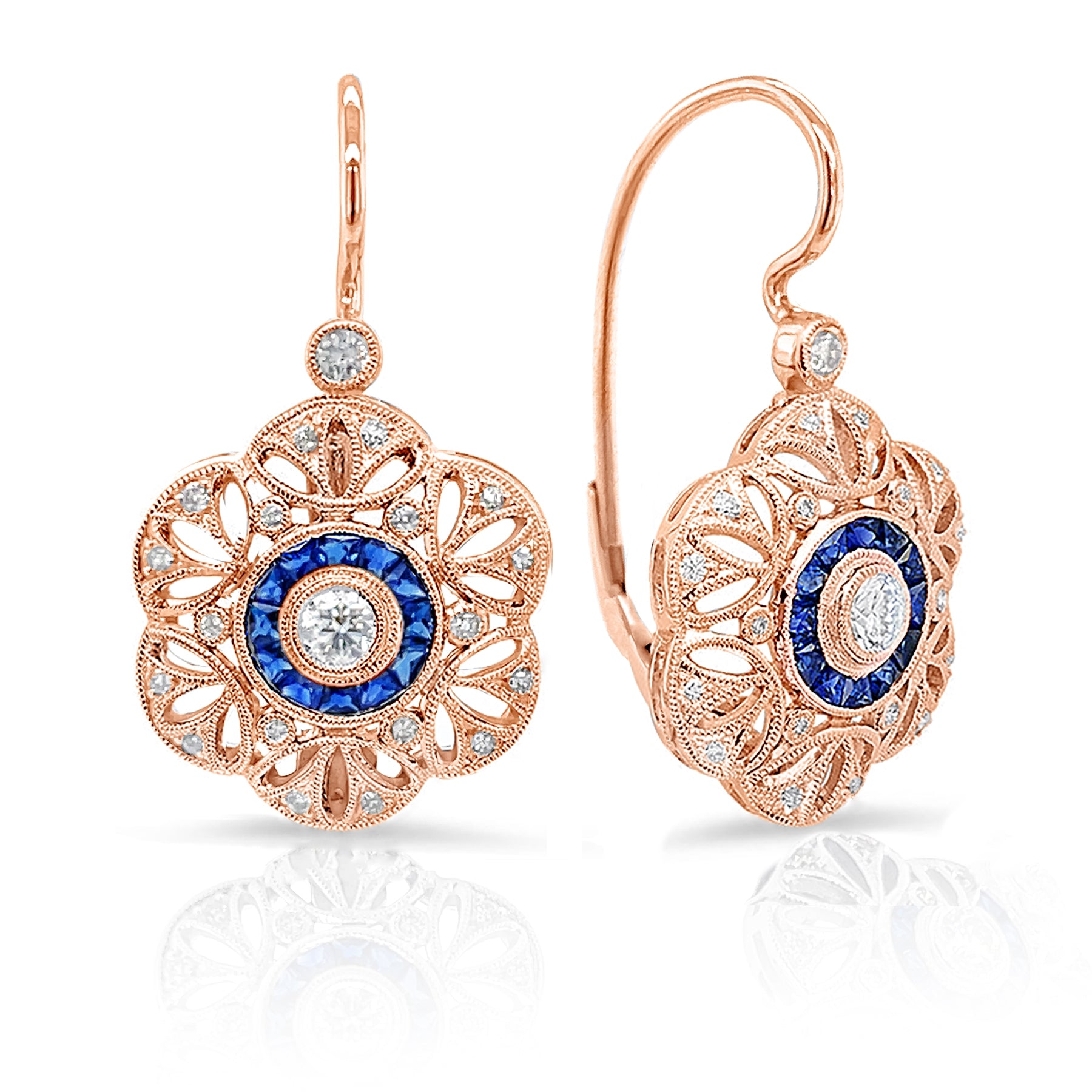 Jolie Designs Bezel Set Diamond and Blue Sapphire Lever Back Earrings - ELV1761DS