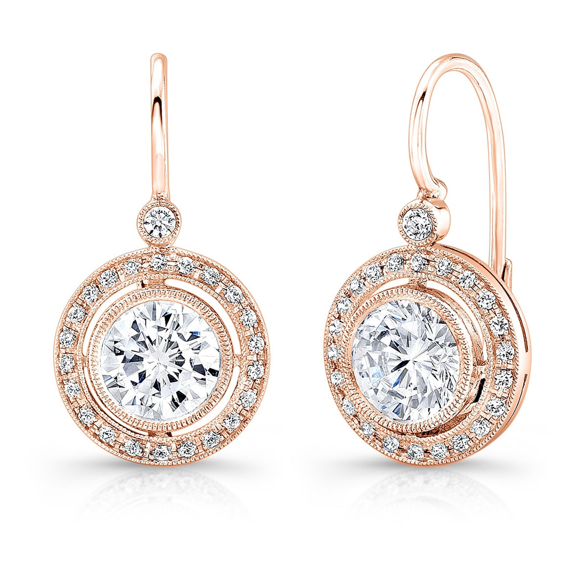 Classic Bezel Set Diamond Halo Lever Back Earrings by Jolie Designs
