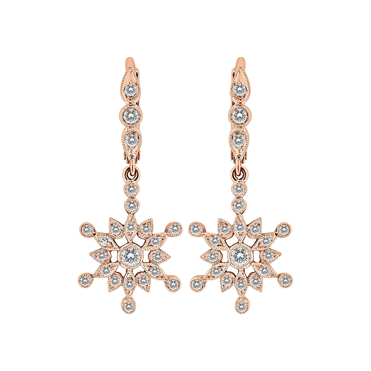 Mill Grained Snowflake Diamond Dangle Lever Back Earrings by Jolie Designs