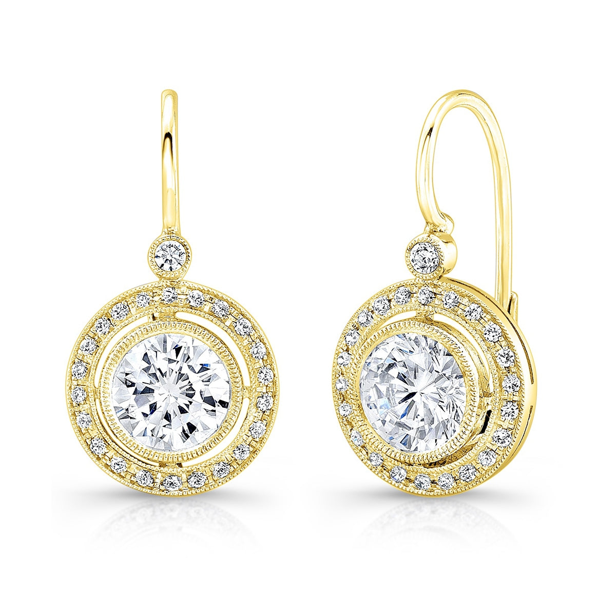 Classic Bezel Set Diamond Halo Lever Back Earrings by Jolie Designs