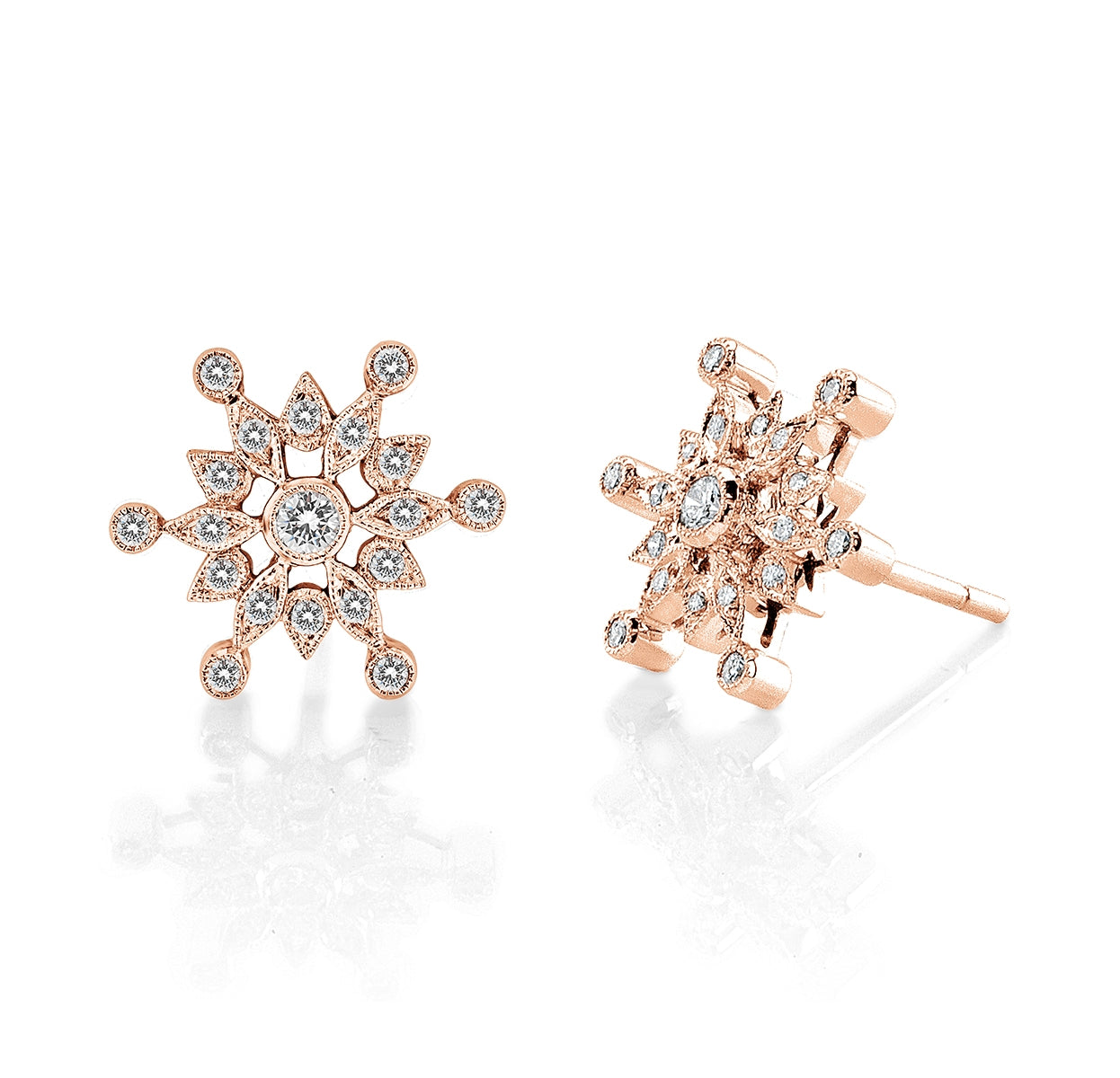Diamond Snowflake Earrings in 14k White Gold by Jolie Designs