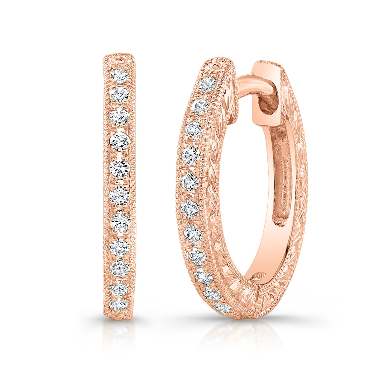 Engraved Hoop Diamond Earrings by Jolie Designs