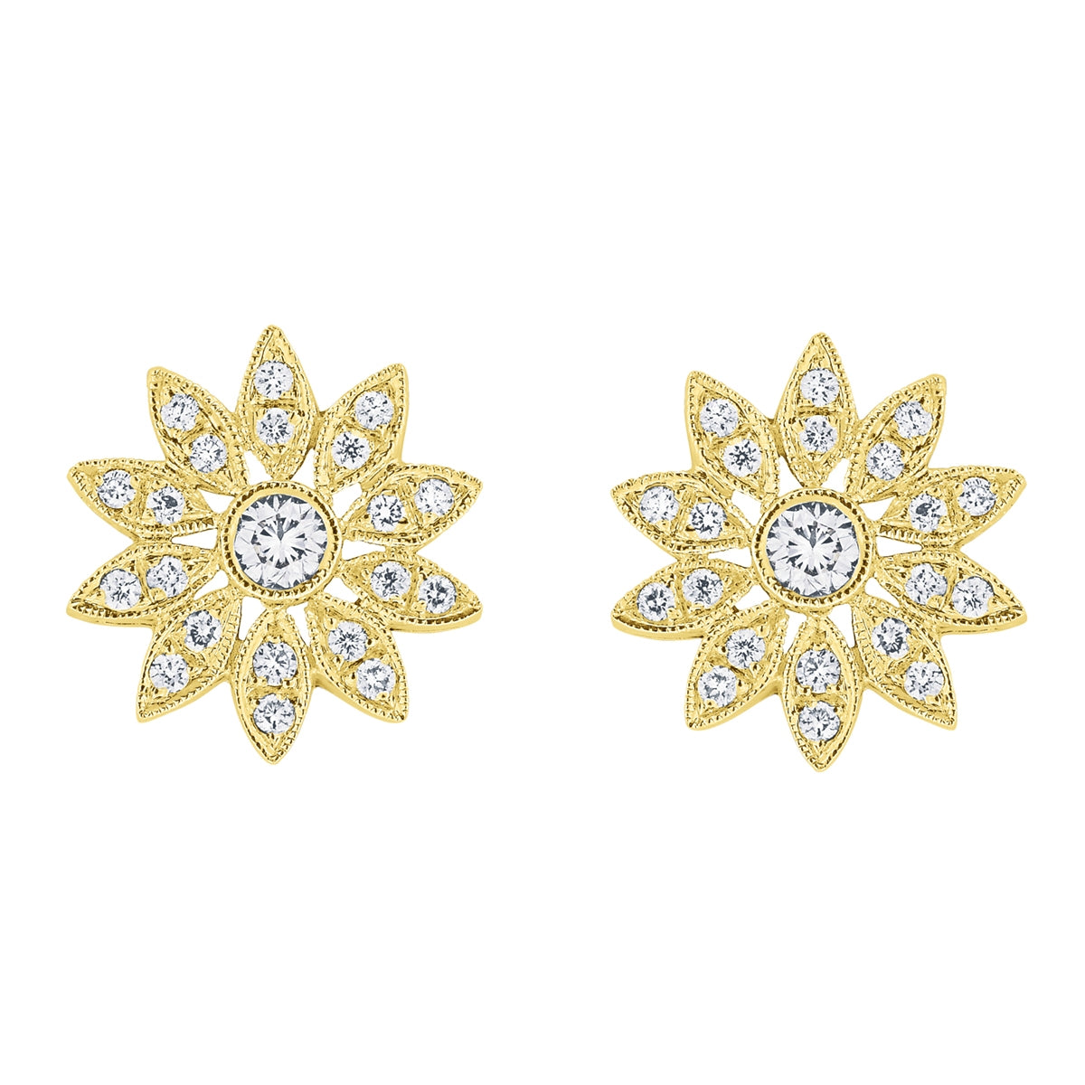 Mill-grained Diamond Flower Earring by Jolie Designs