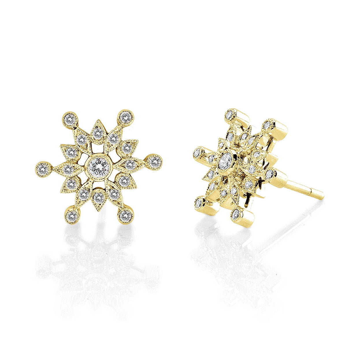 Diamond Snowflake Earrings in 14k White Gold by Jolie Designs