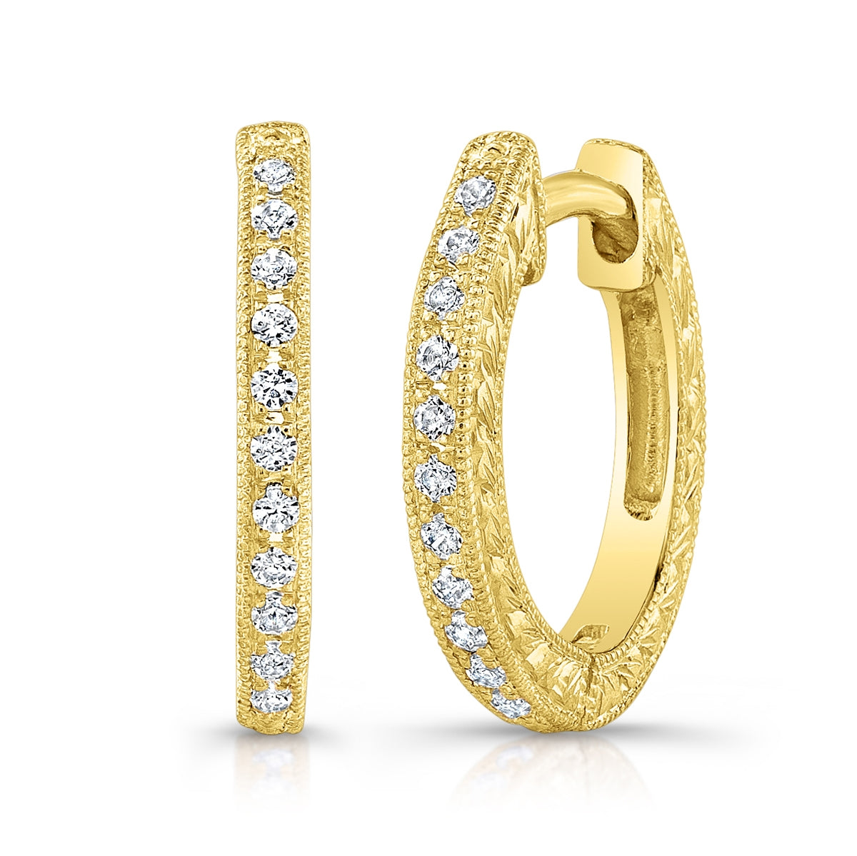 Engraved Hoop Diamond Earrings by Jolie Designs