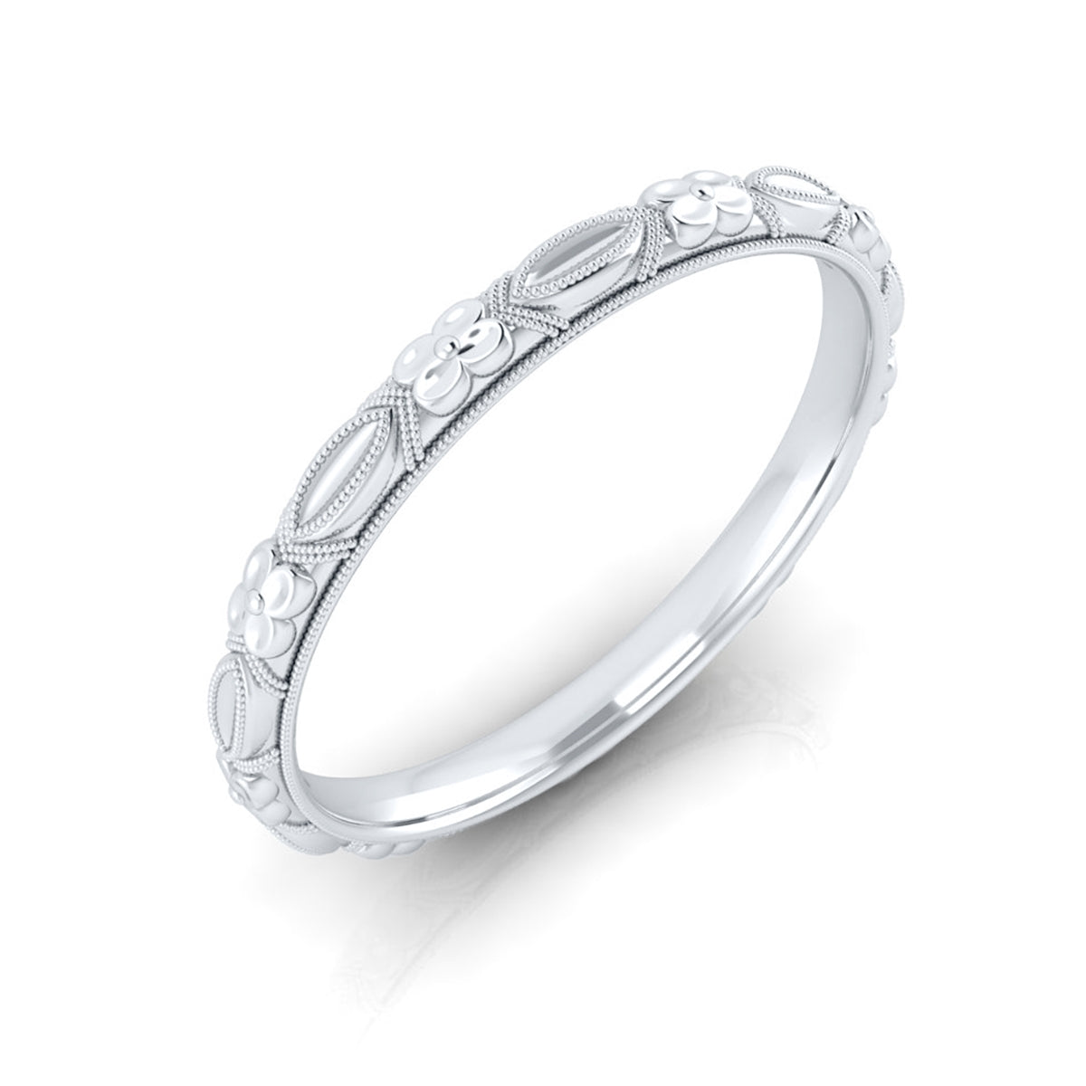 White Gold Flower and Dash Milgrain Eternity Band by Jolie Designs