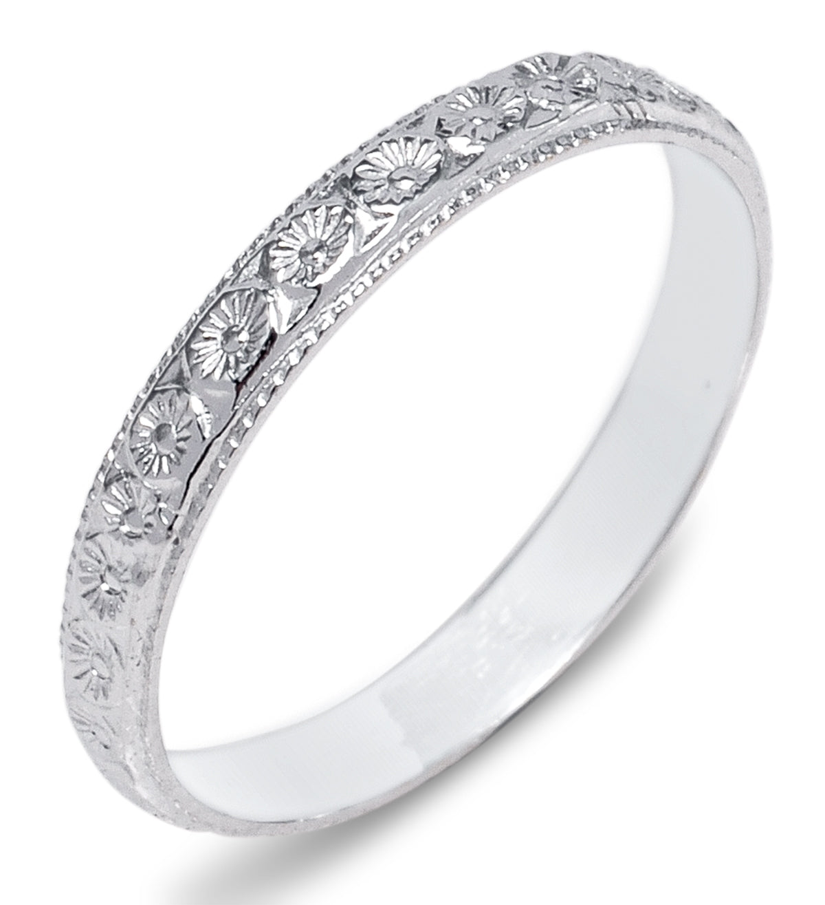 Gordon Clark White Gold Daisy Flower Pattern Eternity Band by Jolie Designs