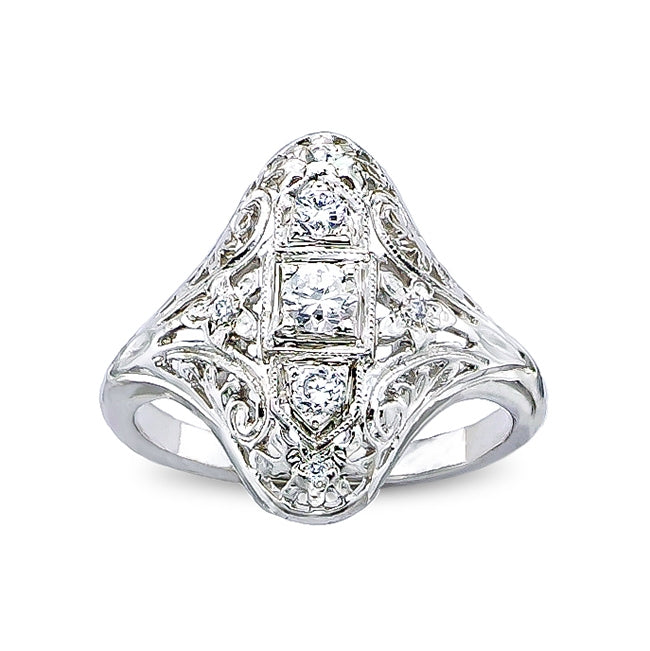 Antique Inspired 3 Diamond Engagement Ring with Mill Graining by Jolie Designs