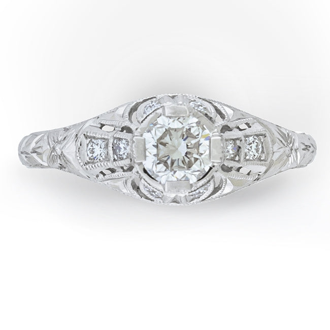 Antique Inspired Diamond Engagement Ring with Mill Graining by Gordon Clark