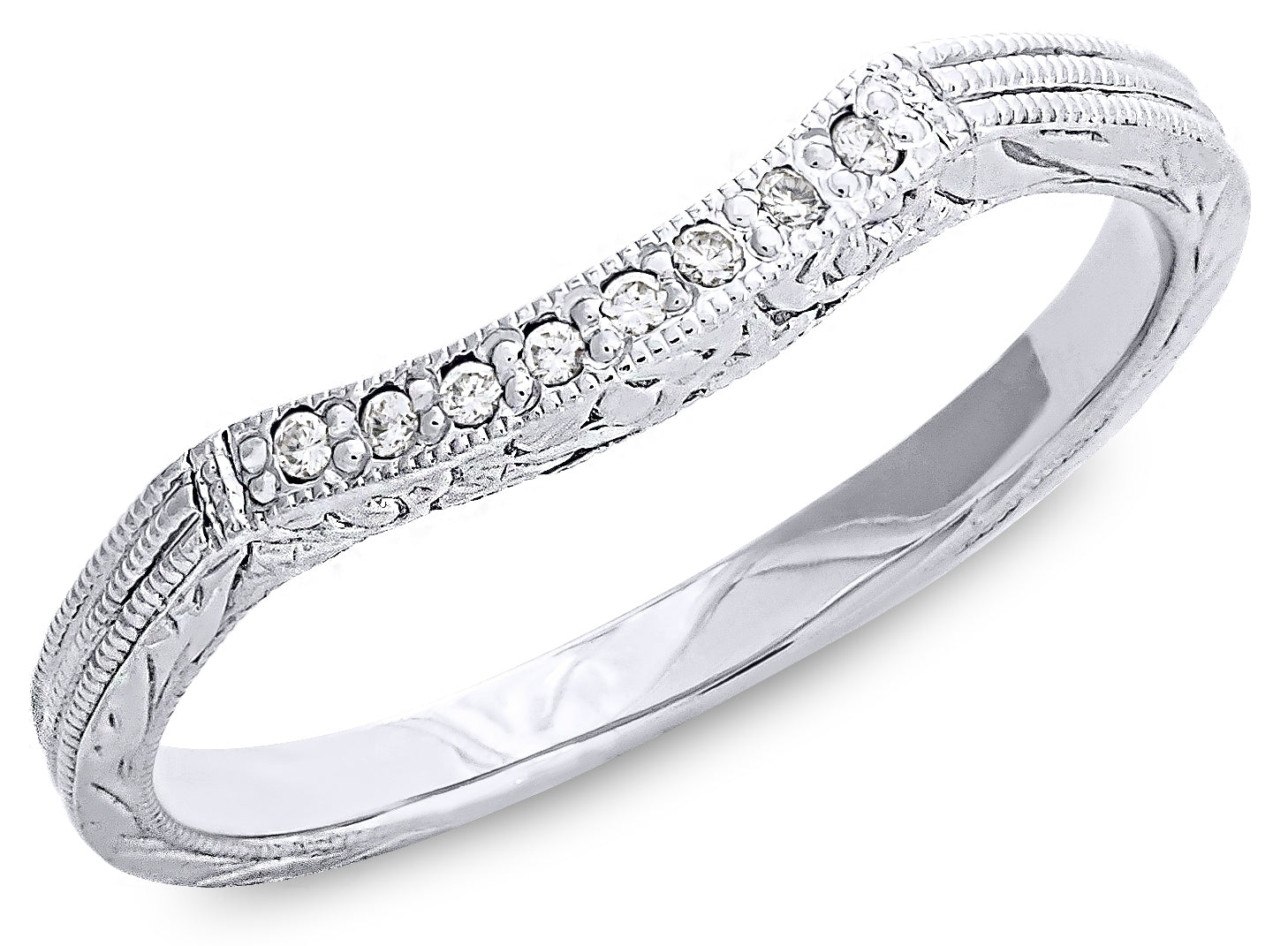 Antique Inspired Diamond Curved Guard Band with Triple Milgrain by Gordon Clark