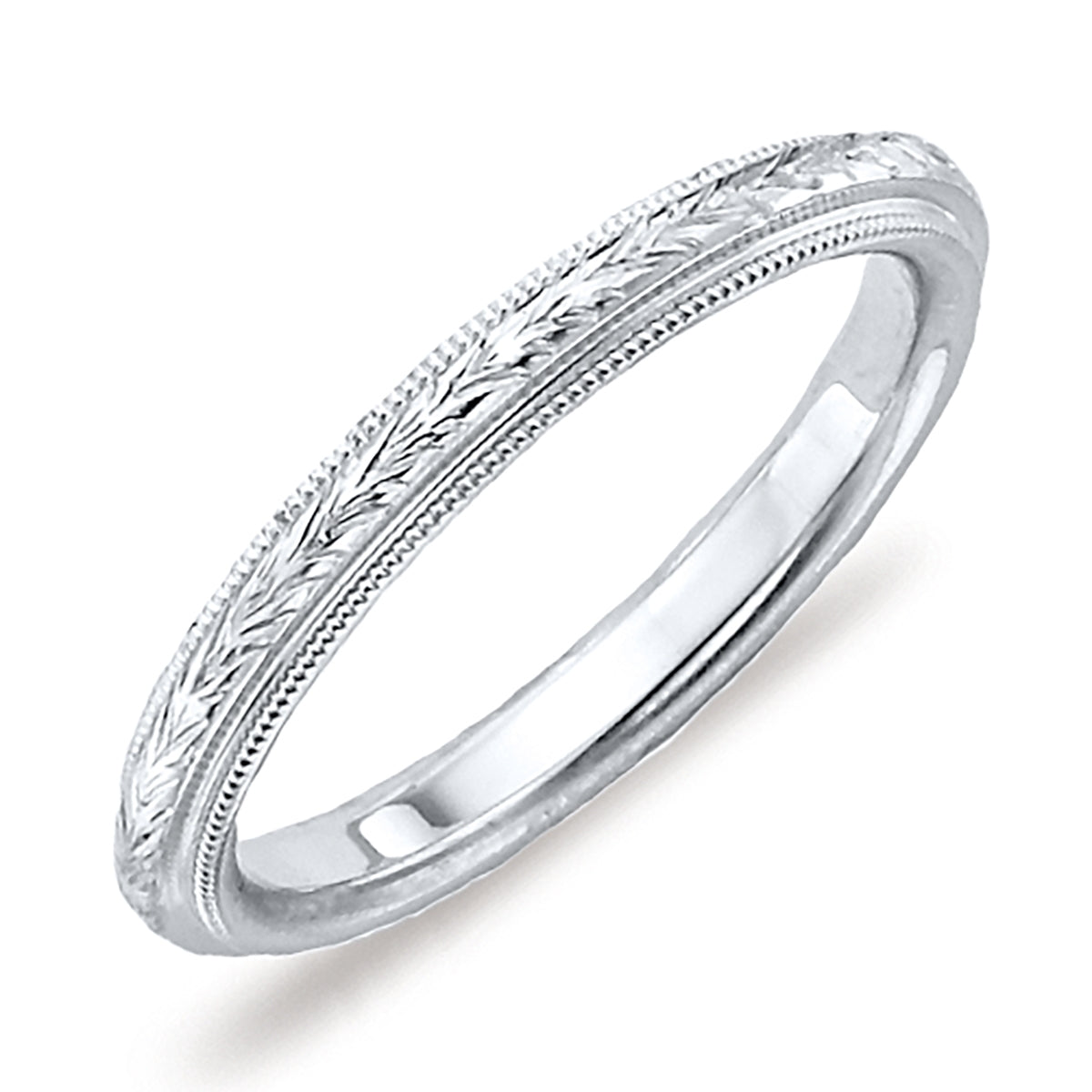 Hand Engraved Wheat Pattern Rounded White Gold Eternity Band by Jolie Designs