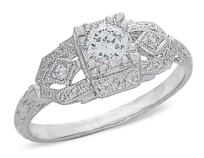 Antique Petite Diamond Star Engagement Ring by Jolie Designs