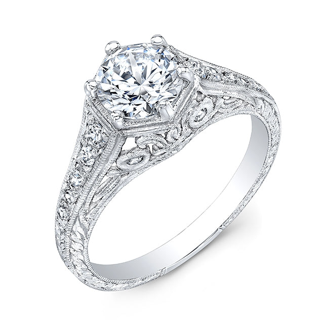Antique Inspired Hexagon Diamond Engagement Ring by Jolie Designs