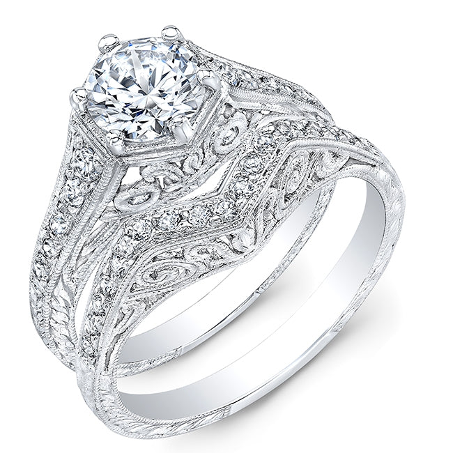 Antique Inspired Hexagon Diamond Engagement Ring by Jolie Designs