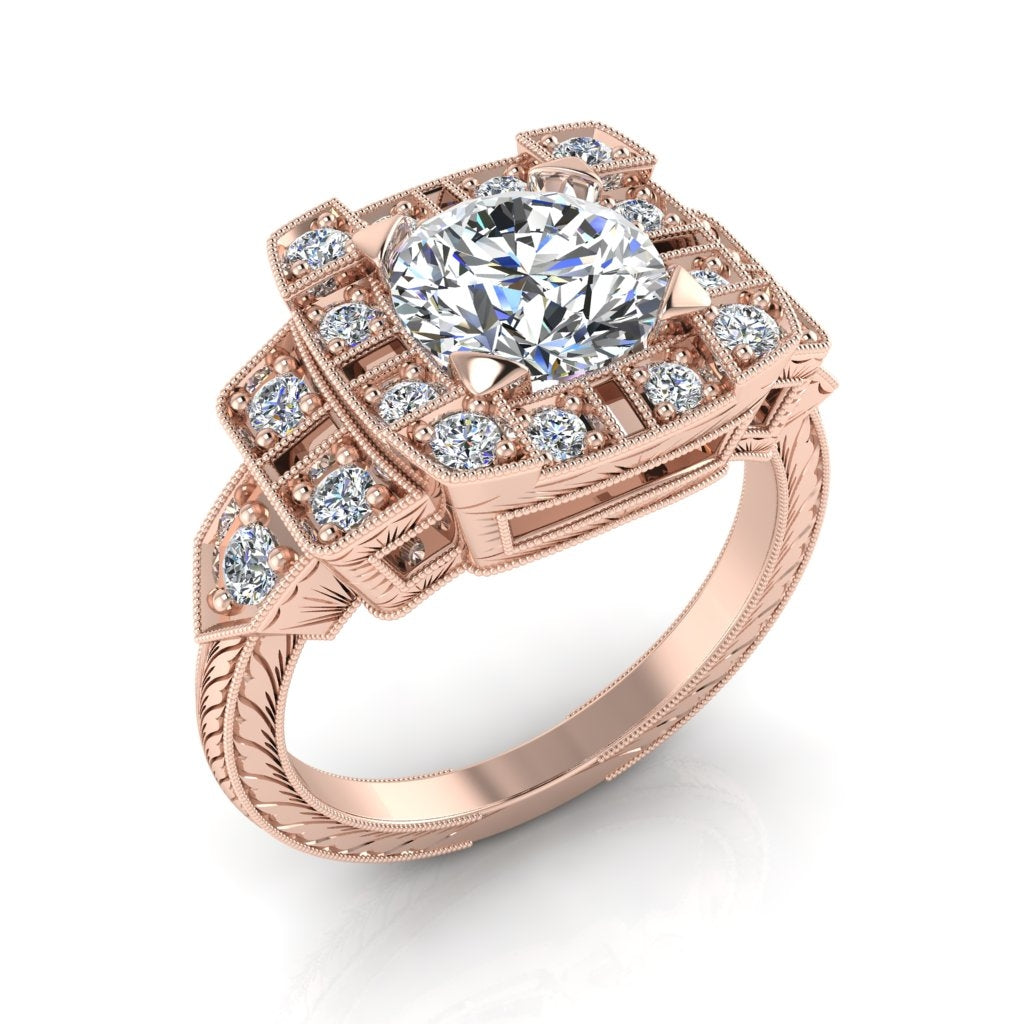 Antique Inspired Diamond Engagement Ring with Baguettes and Milgrain by Gordon Clark