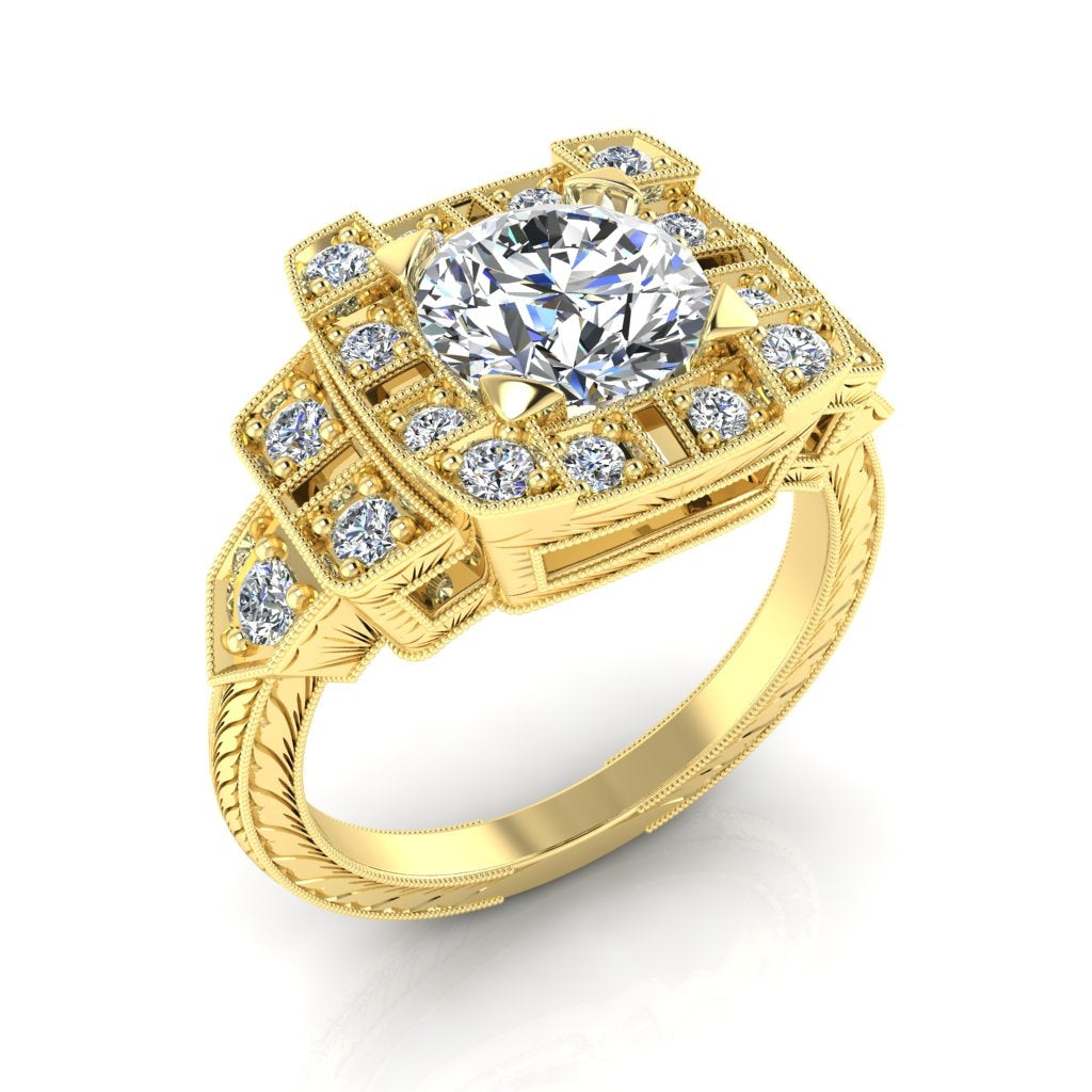 Antique Inspired Diamond Engagement Ring with Baguettes and Milgrain by Gordon Clark
