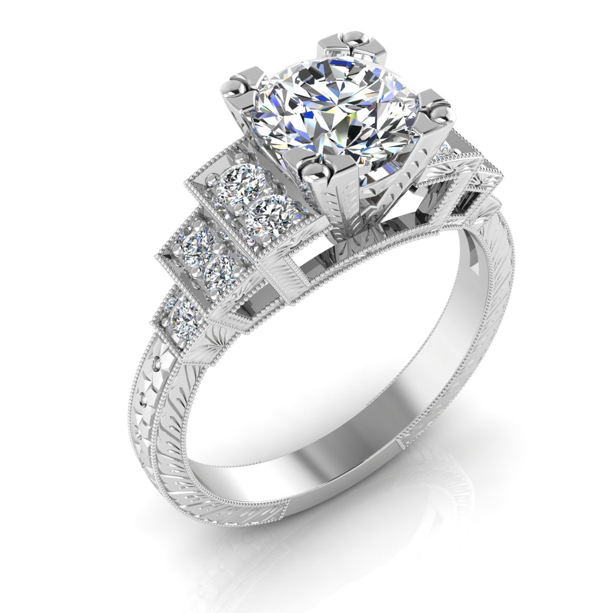 Antique Inspired Diamond Engagement Ring with Step Down Design by Jolie Designs