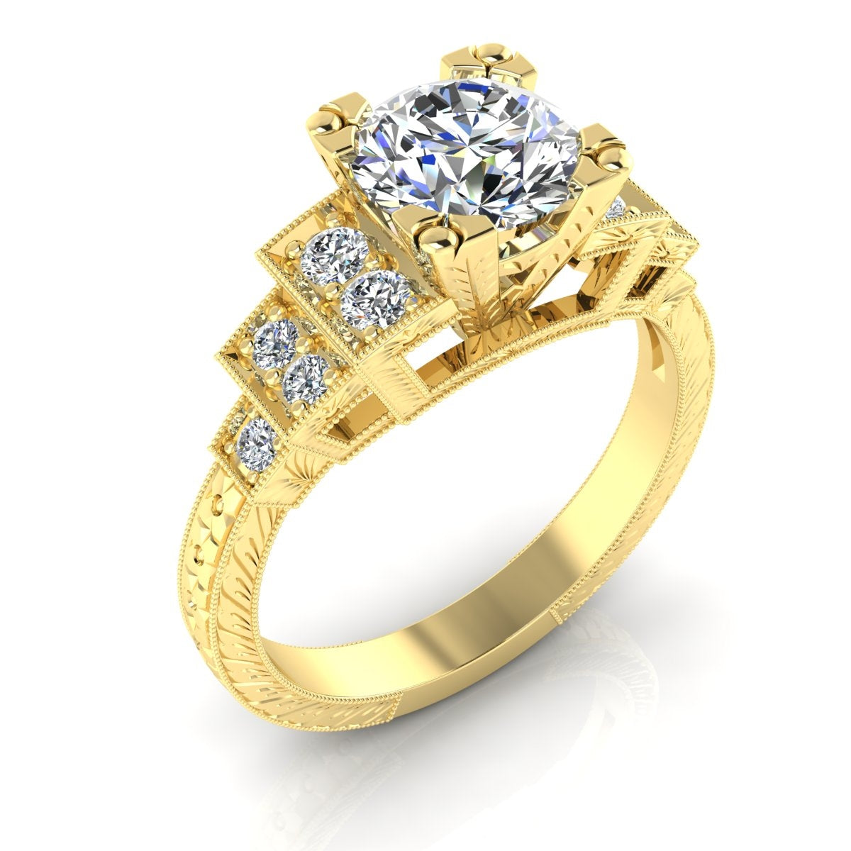 Antique Inspired Diamond Engagement Ring with Step Down Design by Jolie Designs