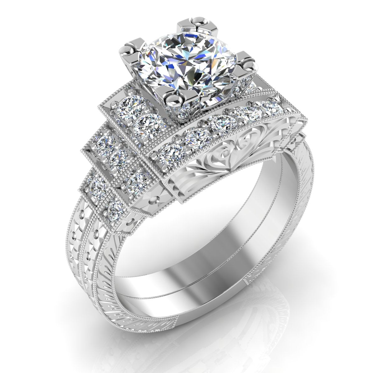 Antique Inspired Diamond Engagement Ring with Step Down Design by Jolie Designs