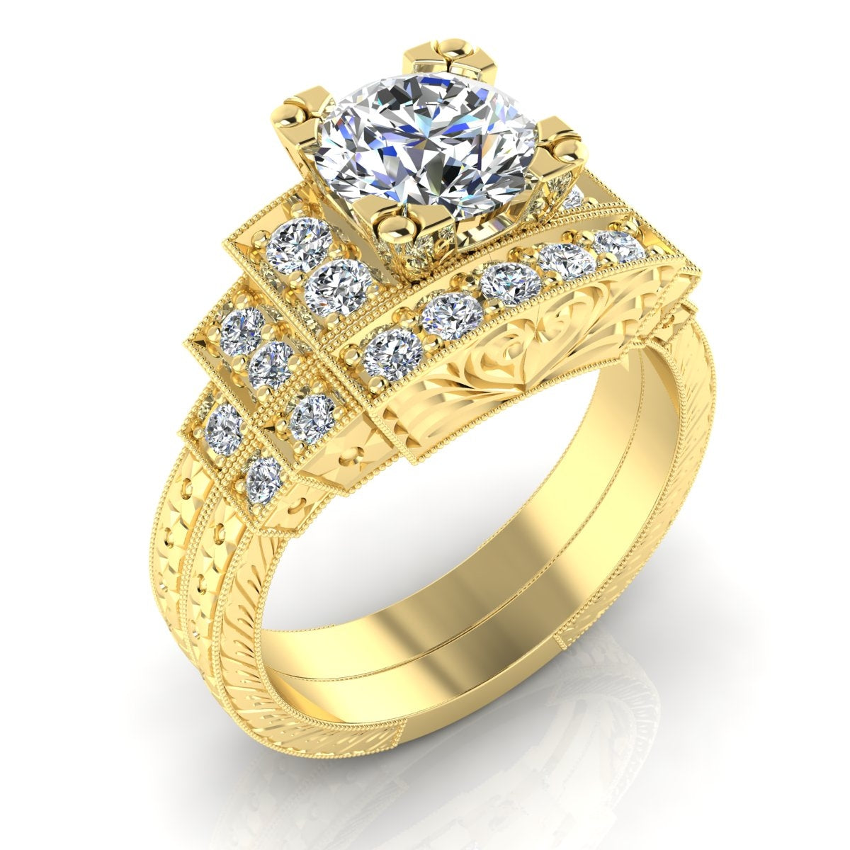 Antique Inspired Diamond Engagement Ring with Step Down Design by Jolie Designs