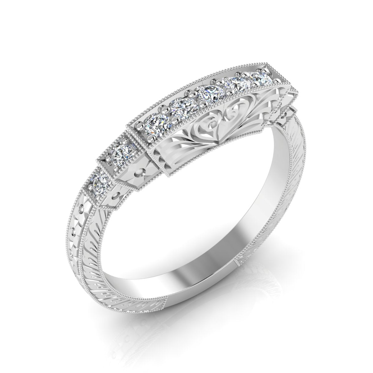 Antique Heart Diamond Guard Band with Wheat Engraving by Jolie Designs