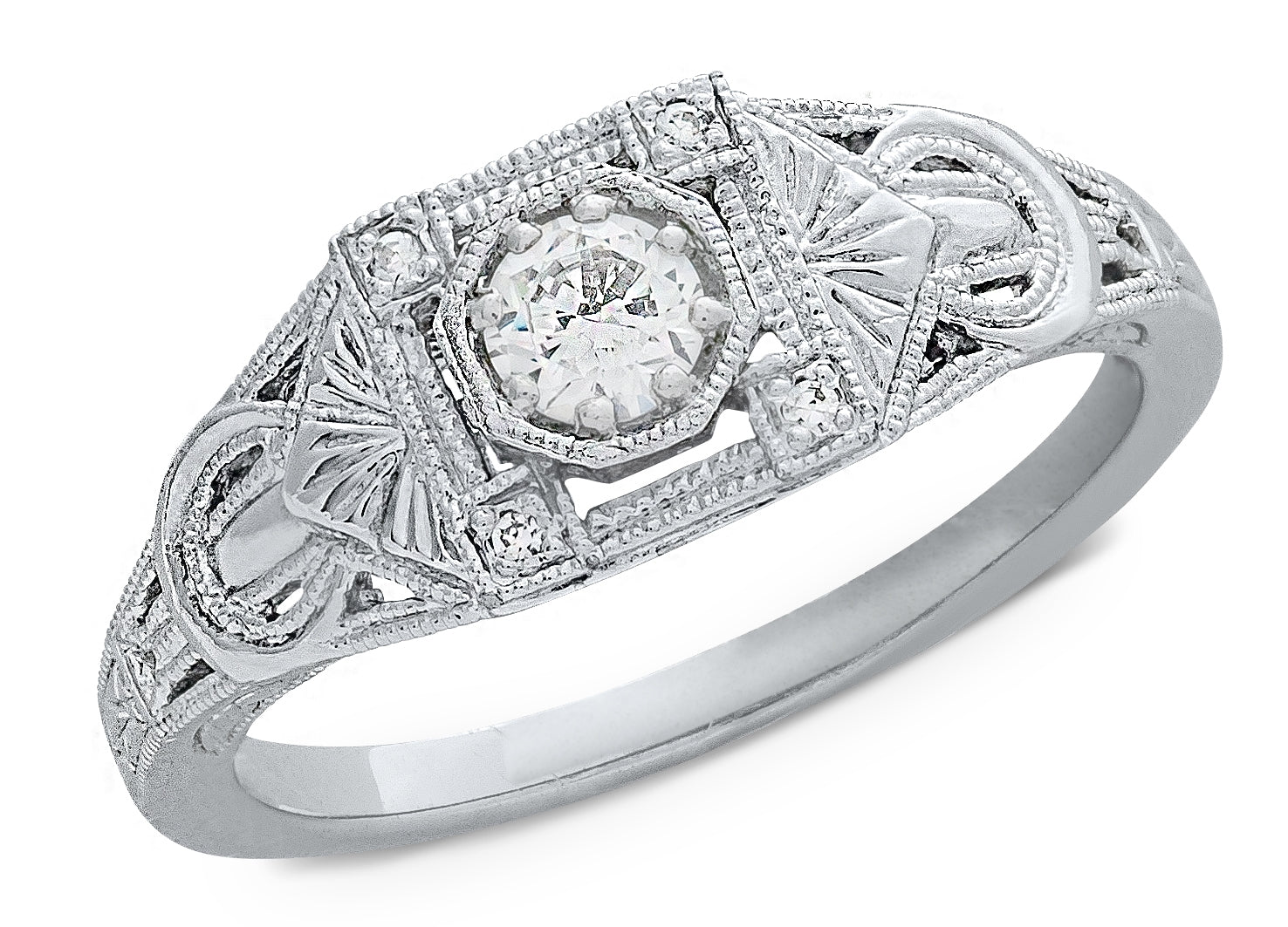 Antique Inspired Petite Diamond Engagement Ring with Buckle Design by Jolie Designs