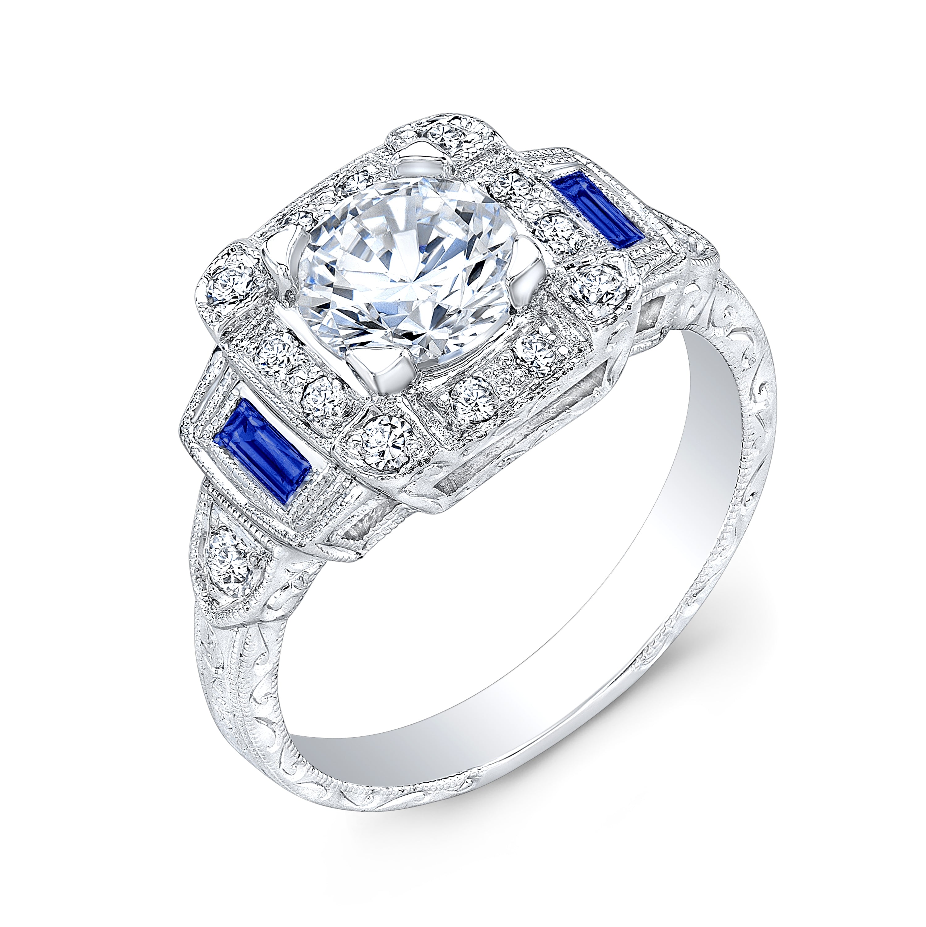 Antique Inspired Diamond and Blue Sapphire Engagement Ring by Gordon Clark